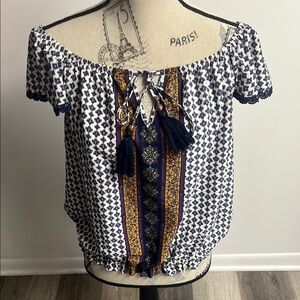 Y2k Off-the-Shoulder Boho Printed Blouse!